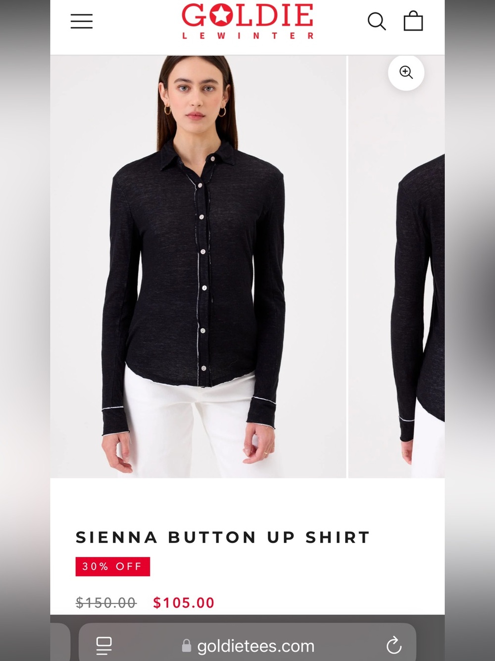 Goldie Sienna Double Layer Cotton Black Button-Up